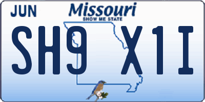 MO license plate SH9X1I