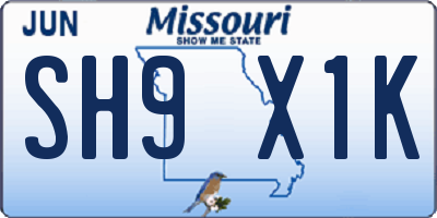 MO license plate SH9X1K