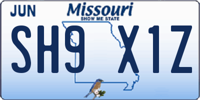 MO license plate SH9X1Z