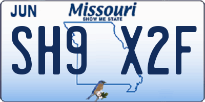 MO license plate SH9X2F