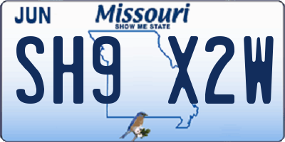 MO license plate SH9X2W