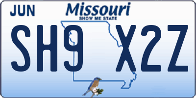 MO license plate SH9X2Z