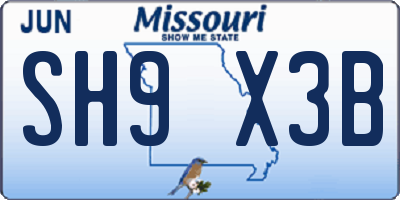 MO license plate SH9X3B