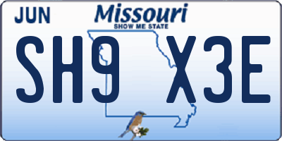 MO license plate SH9X3E