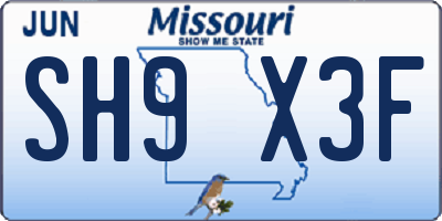 MO license plate SH9X3F