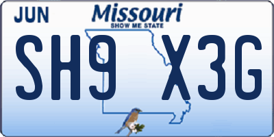 MO license plate SH9X3G