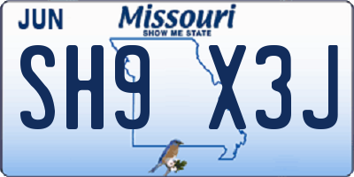 MO license plate SH9X3J