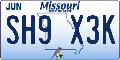 MO license plate SH9X3K