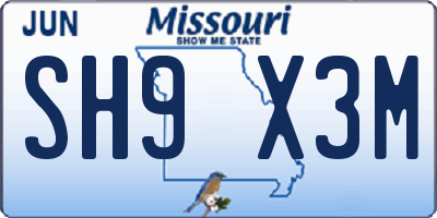 MO license plate SH9X3M
