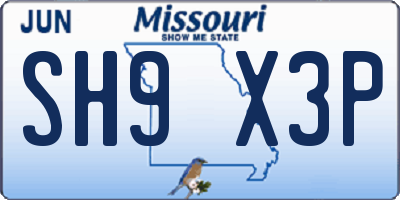 MO license plate SH9X3P