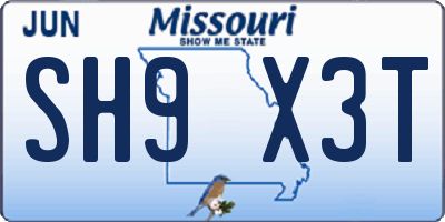 MO license plate SH9X3T