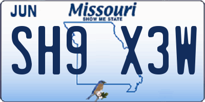 MO license plate SH9X3W