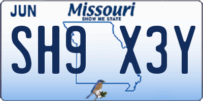 MO license plate SH9X3Y