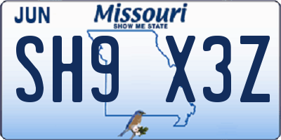 MO license plate SH9X3Z