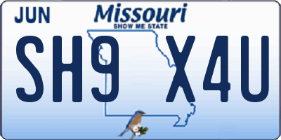 MO license plate SH9X4U