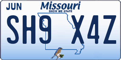 MO license plate SH9X4Z