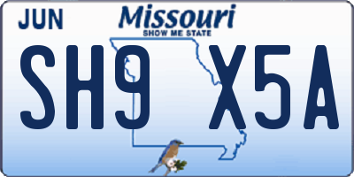 MO license plate SH9X5A