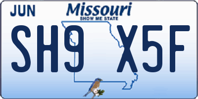 MO license plate SH9X5F