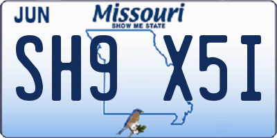 MO license plate SH9X5I