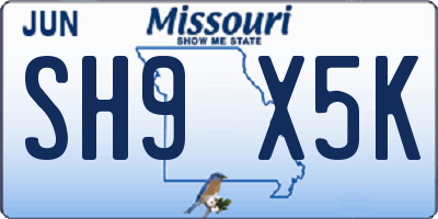 MO license plate SH9X5K