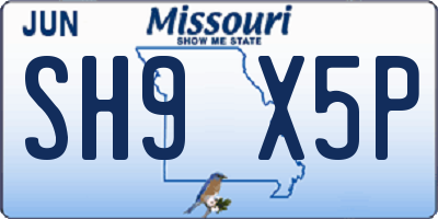 MO license plate SH9X5P