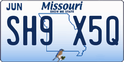 MO license plate SH9X5Q