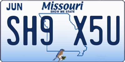 MO license plate SH9X5U