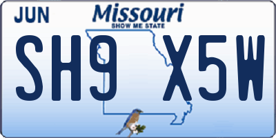 MO license plate SH9X5W