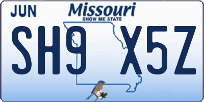 MO license plate SH9X5Z