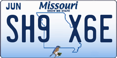 MO license plate SH9X6E