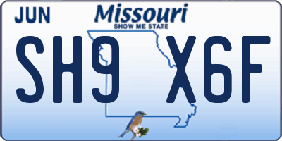 MO license plate SH9X6F