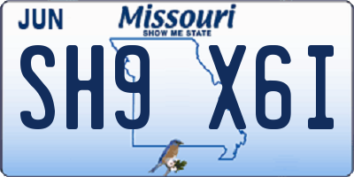 MO license plate SH9X6I