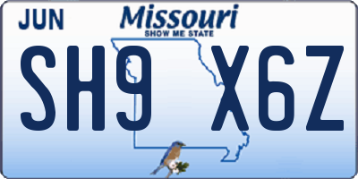 MO license plate SH9X6Z