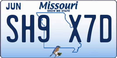 MO license plate SH9X7D