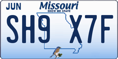 MO license plate SH9X7F