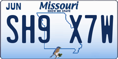 MO license plate SH9X7W