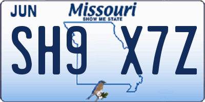 MO license plate SH9X7Z