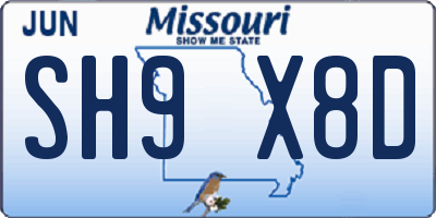 MO license plate SH9X8D