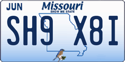 MO license plate SH9X8I