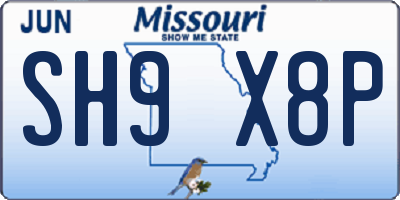 MO license plate SH9X8P