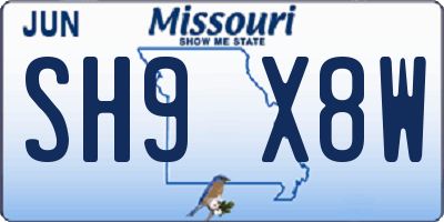 MO license plate SH9X8W