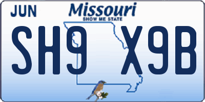 MO license plate SH9X9B