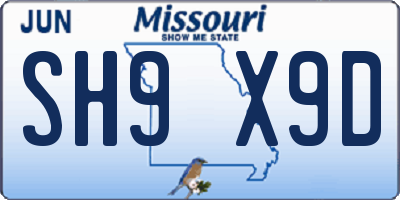 MO license plate SH9X9D