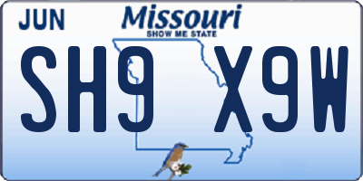 MO license plate SH9X9W