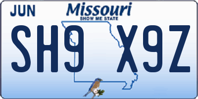 MO license plate SH9X9Z