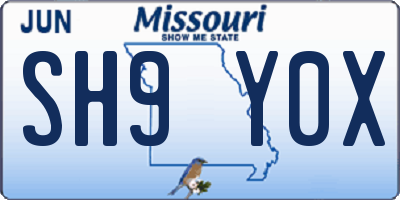 MO license plate SH9Y0X