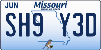 MO license plate SH9Y3D