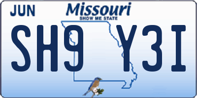 MO license plate SH9Y3I