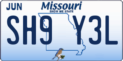 MO license plate SH9Y3L