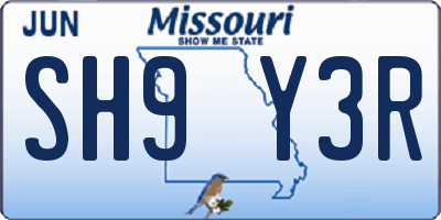 MO license plate SH9Y3R